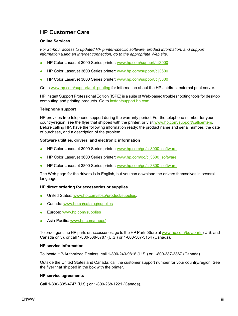 Hp customer care | HP 3800 User Manual | Page 5 / 226