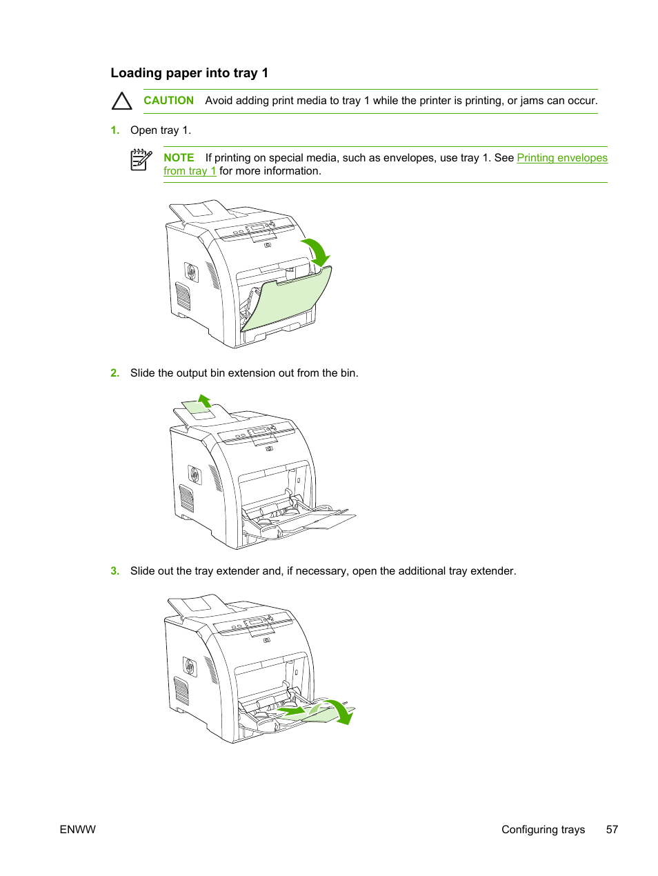 Loading paper into tray 1 | HP 3800 User Manual | Page 71 / 226