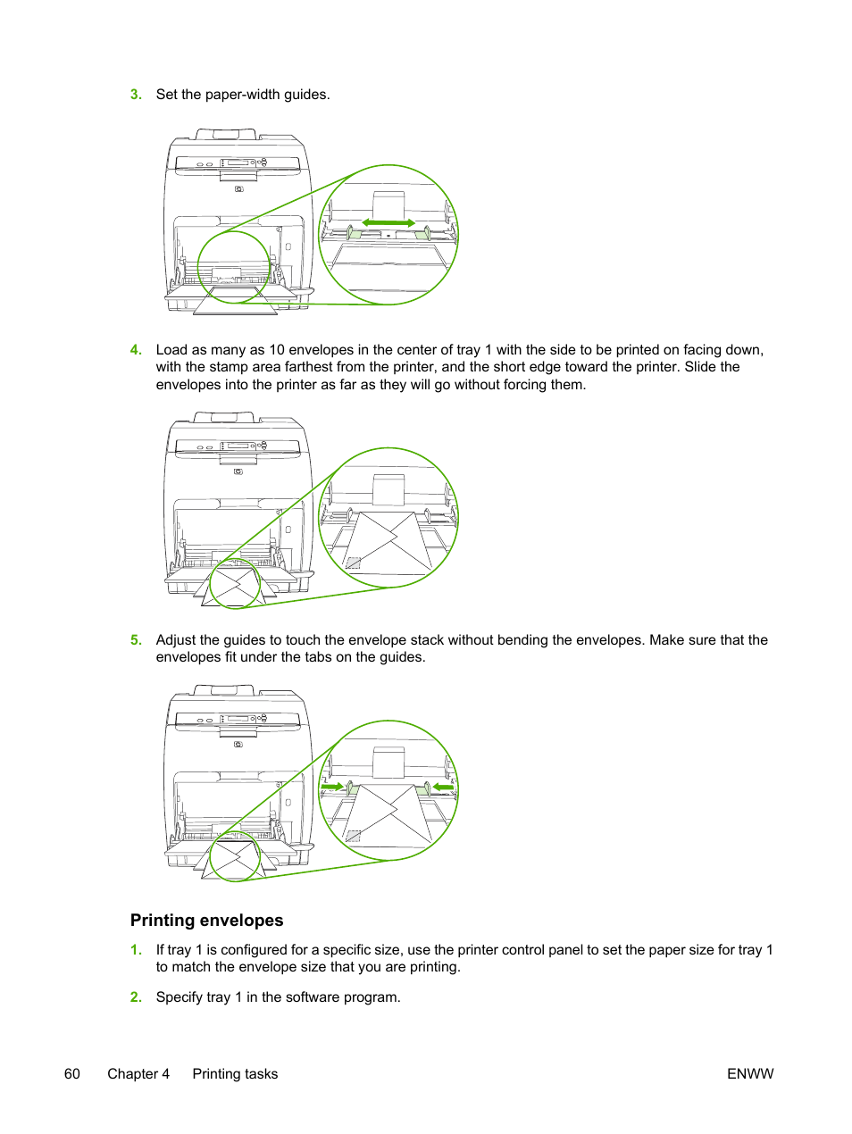 Printing envelopes | HP 3800 User Manual | Page 74 / 226