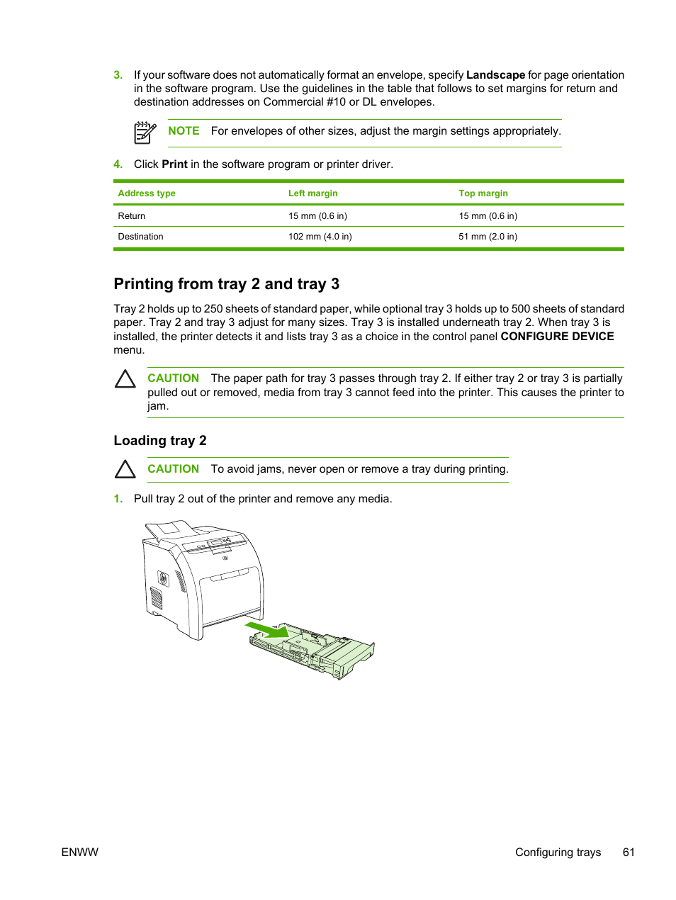 Printing from tray 2 and tray 3, Loading tray 2 | HP 3800 User Manual | Page 75 / 226