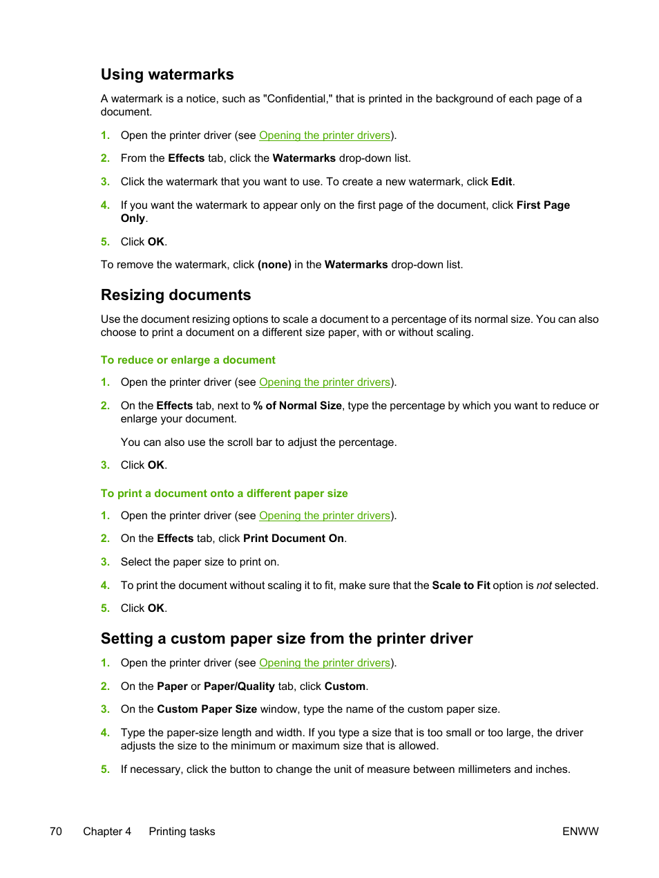 Using watermarks, Resizing documents | HP 3800 User Manual | Page 84 / 226