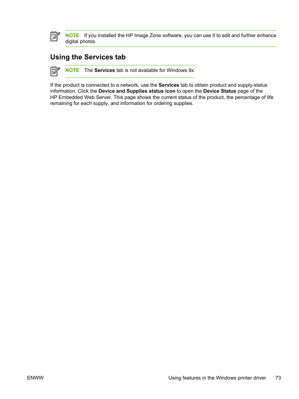 Using the services tab | HP 3800 User Manual | Page 87 / 226