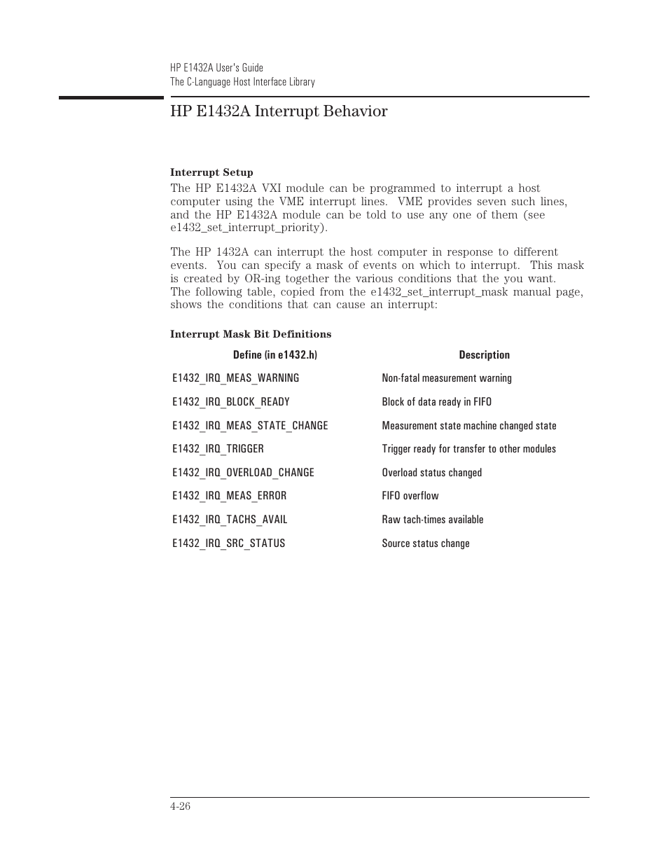 Hp e1432a interrupt behavior | HP VXI E1432A User Manual | Page 101 / 222