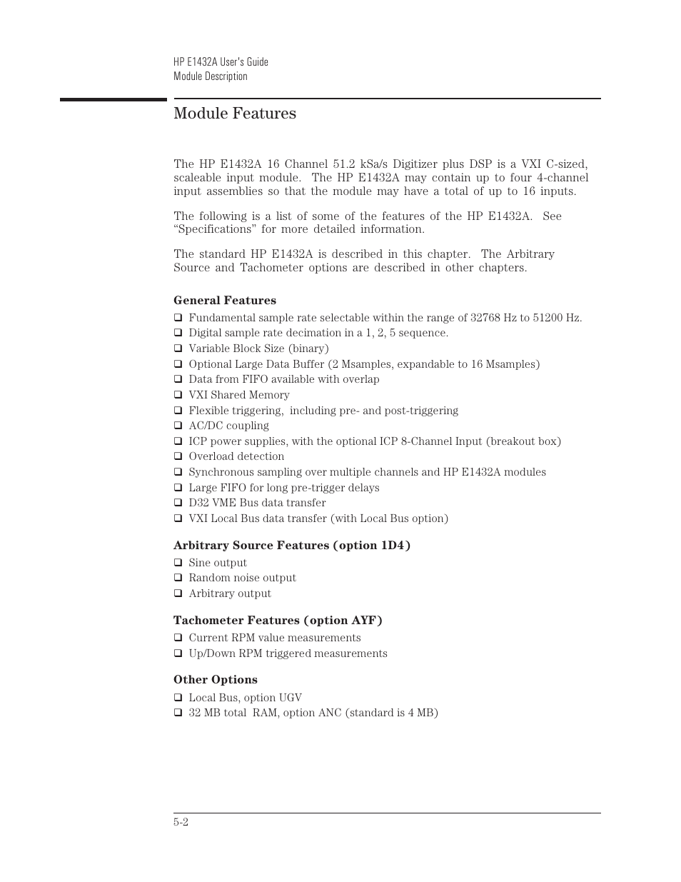 Module features | HP VXI E1432A User Manual | Page 107 / 222