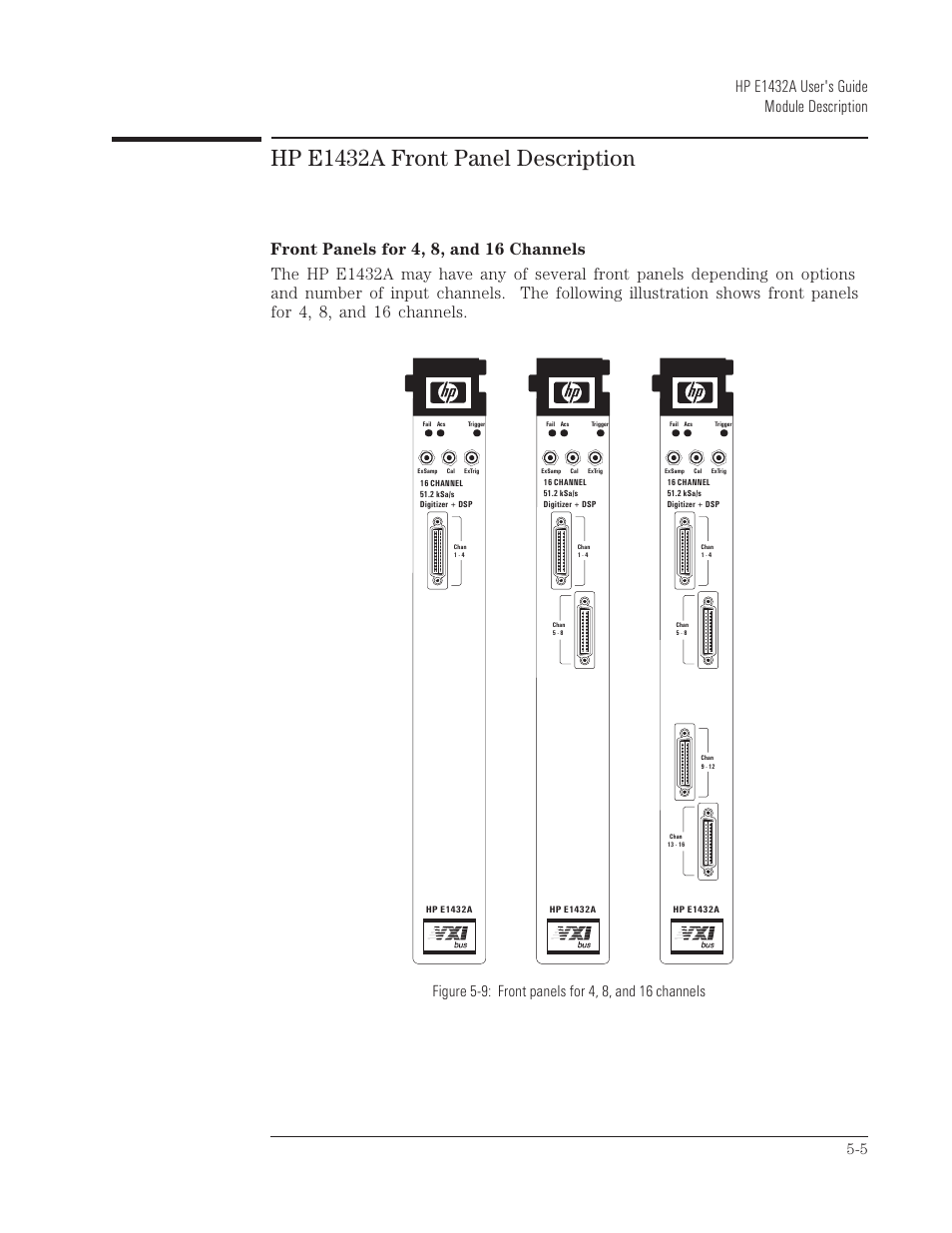 Hp e1432a front panel description, Hp e1432a user's guide module description | HP VXI E1432A User Manual | Page 110 / 222