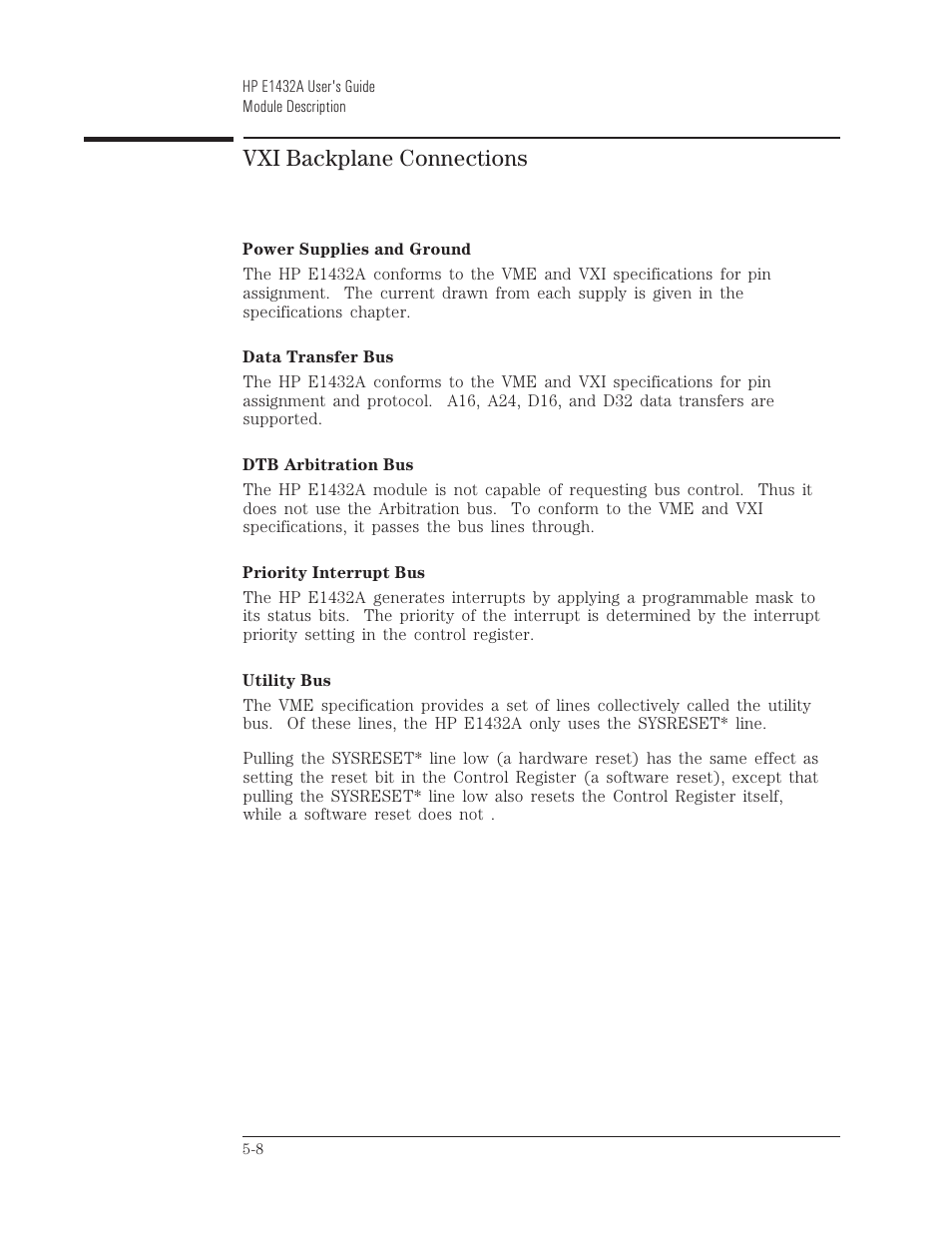 Vxi backplane connections | HP VXI E1432A User Manual | Page 113 / 222