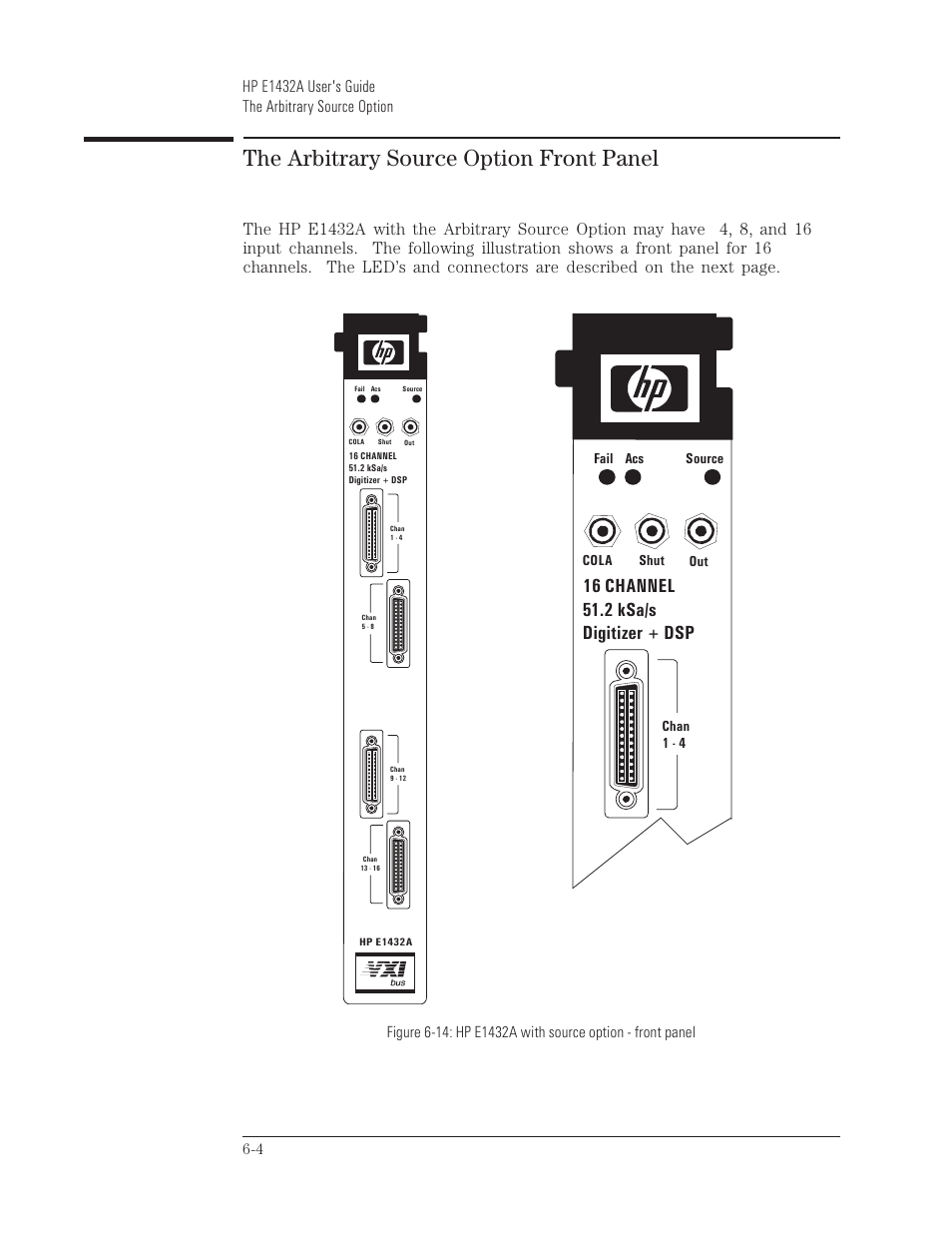 The arbitrary source option front panel, Hp e1432a user's guide the arbitrary source option | HP VXI E1432A User Manual | Page 125 / 222