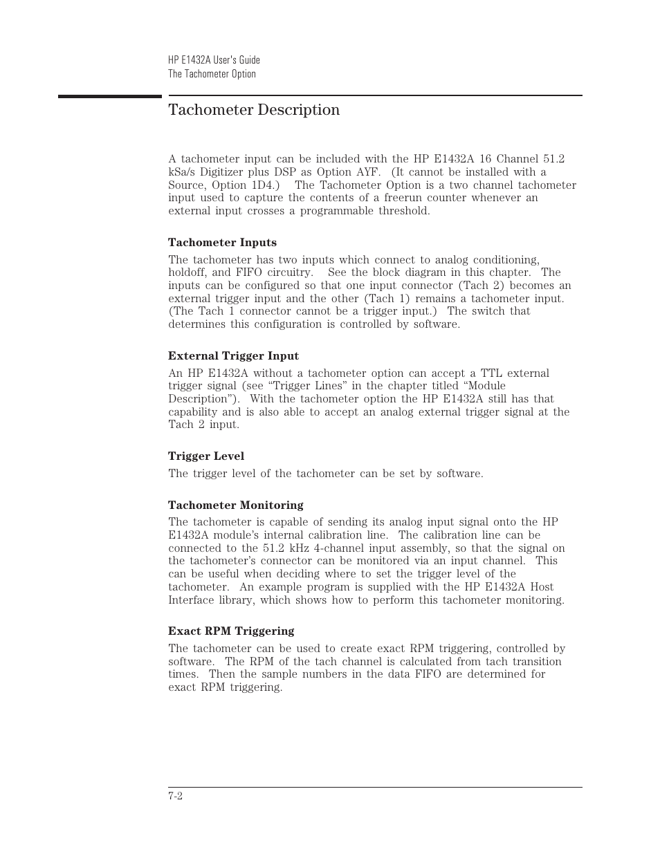 Tachometer description | HP VXI E1432A User Manual | Page 129 / 222