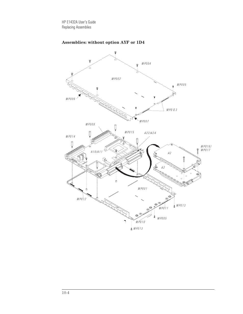 Assemblies: without option ayf or 1d4, Hp e1432a user's guide replacing assemblies | HP VXI E1432A User Manual | Page 149 / 222