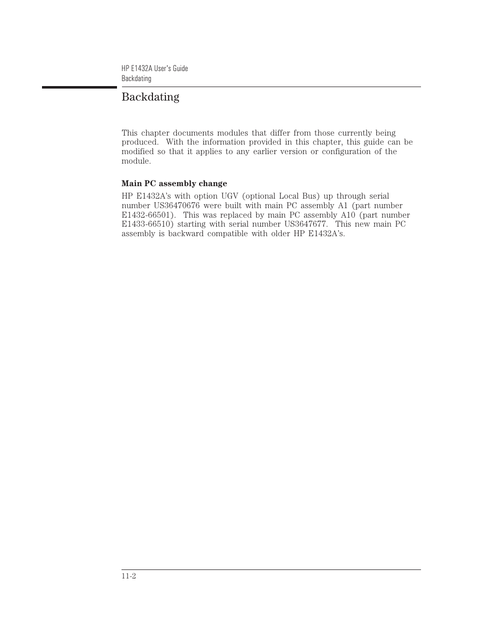 Backdating | HP VXI E1432A User Manual | Page 171 / 222