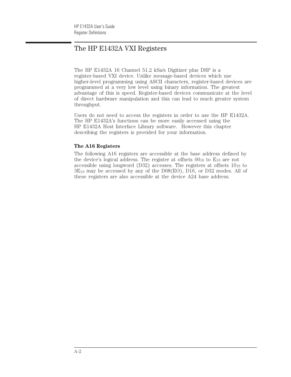The hp e1432a vxi registers | HP VXI E1432A User Manual | Page 173 / 222