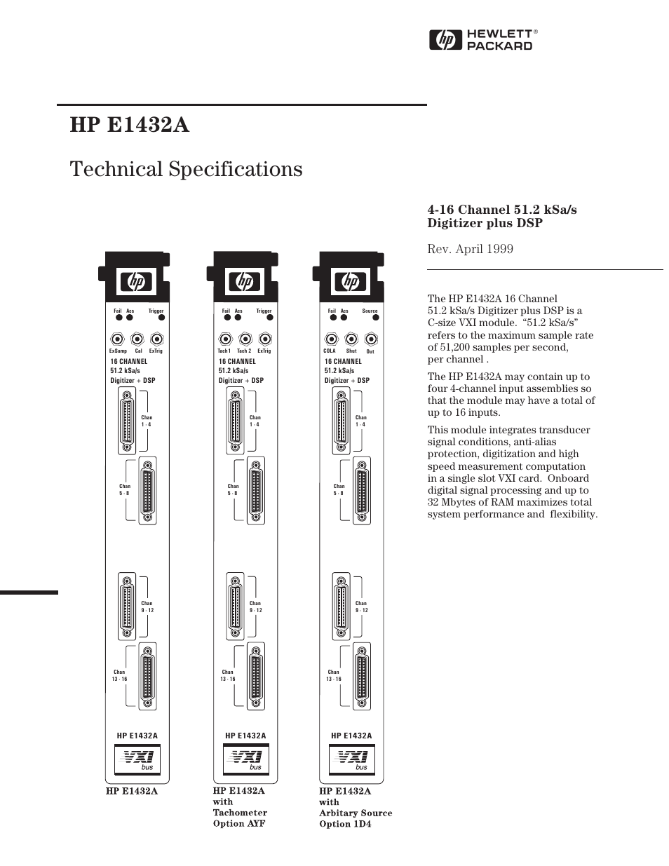 Hhp e1432a technical specifications | HP VXI E1432A User Manual | Page 188 / 222