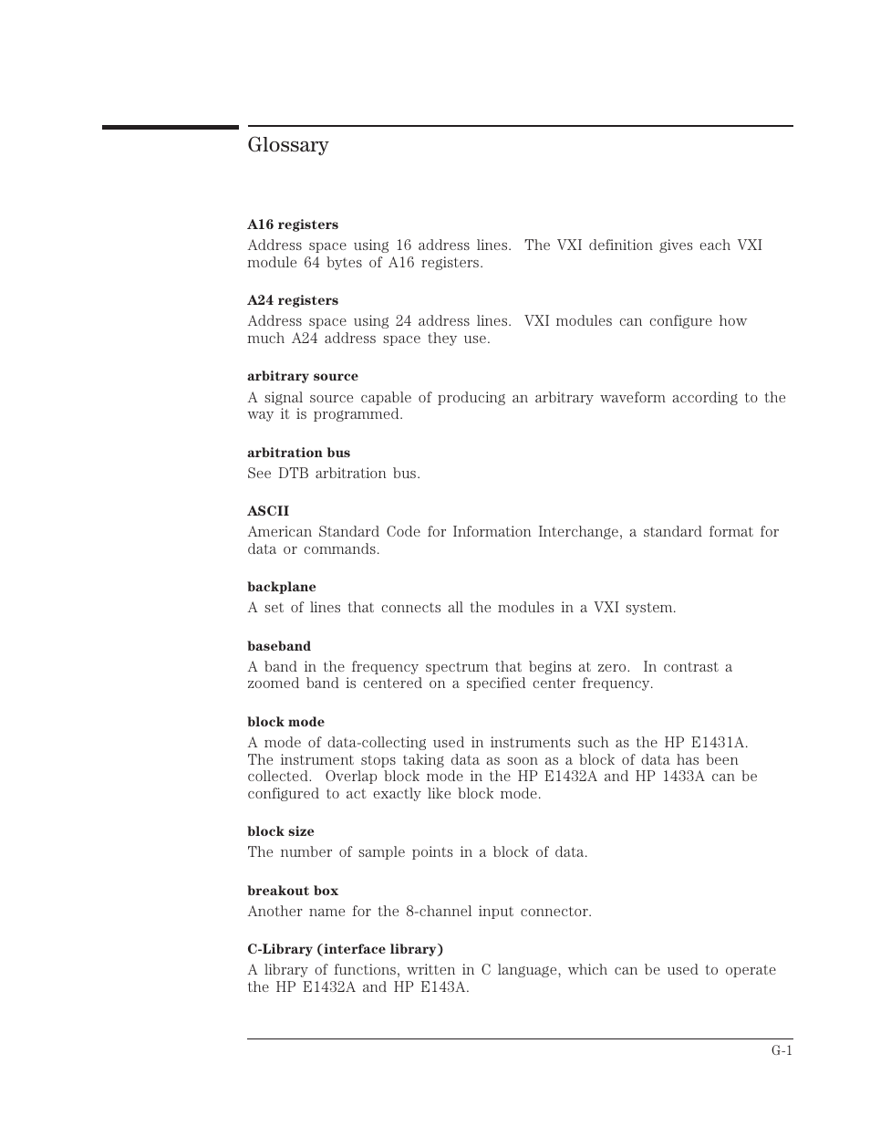 Glossary | HP VXI E1432A User Manual | Page 200 / 222