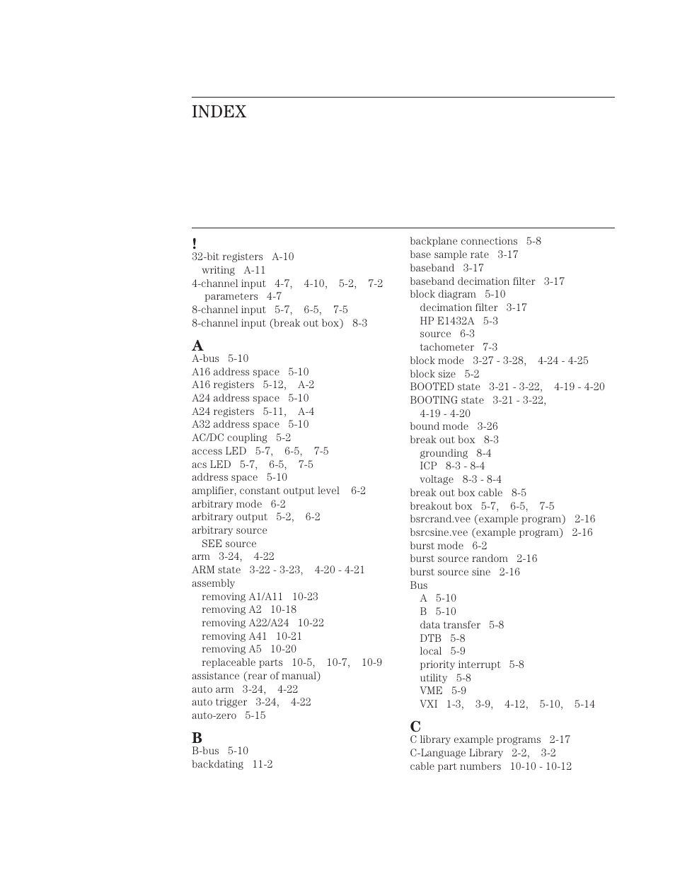 Index | HP VXI E1432A User Manual | Page 208 / 222