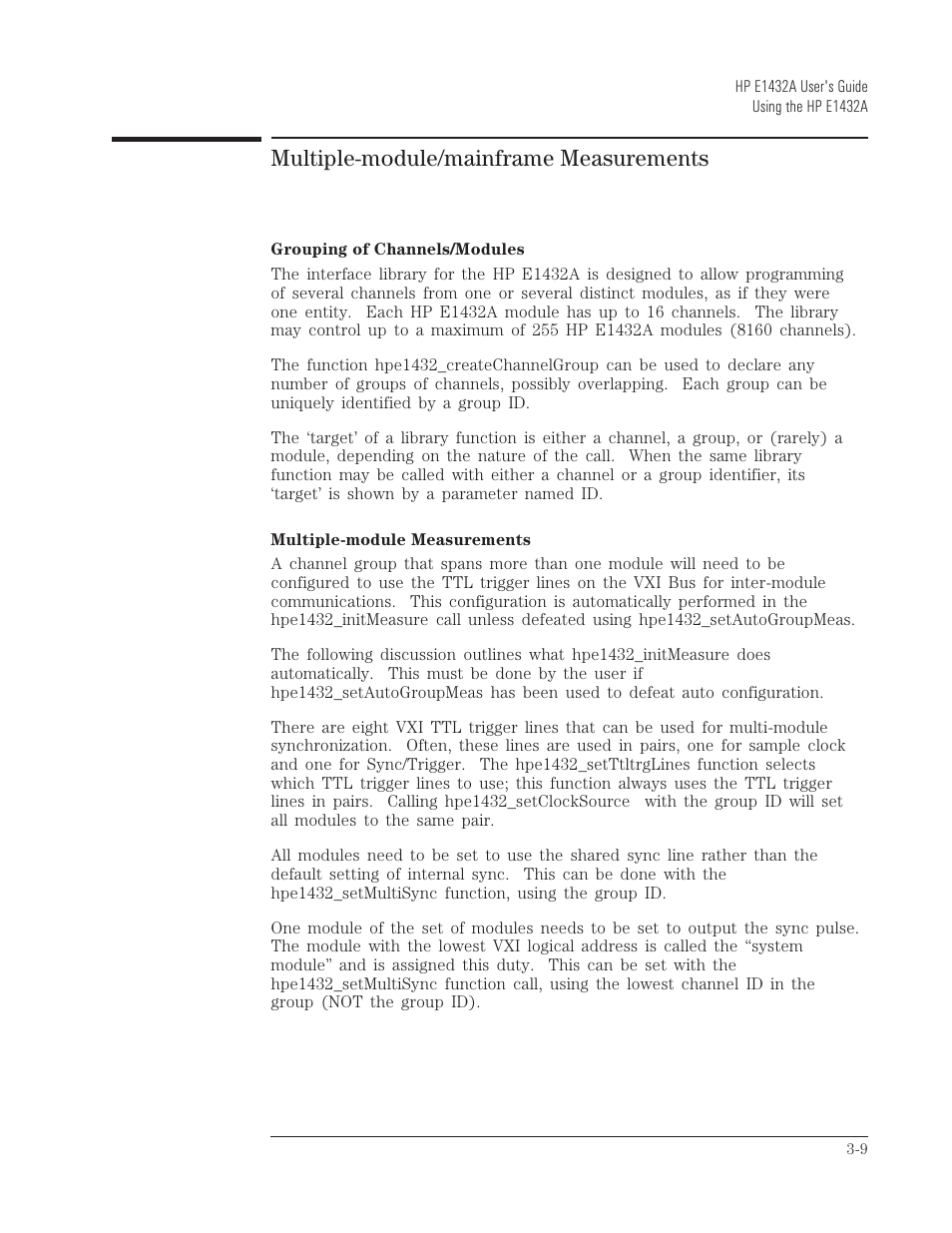 Multiple-module/mainframe measurements | HP VXI E1432A User Manual | Page 48 / 222