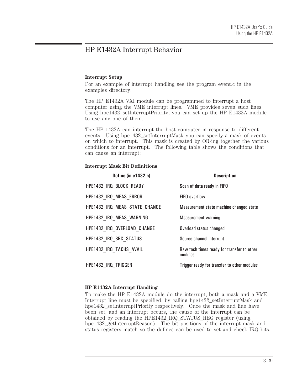 Hp e1432a interrupt behavior | HP VXI E1432A User Manual | Page 68 / 222