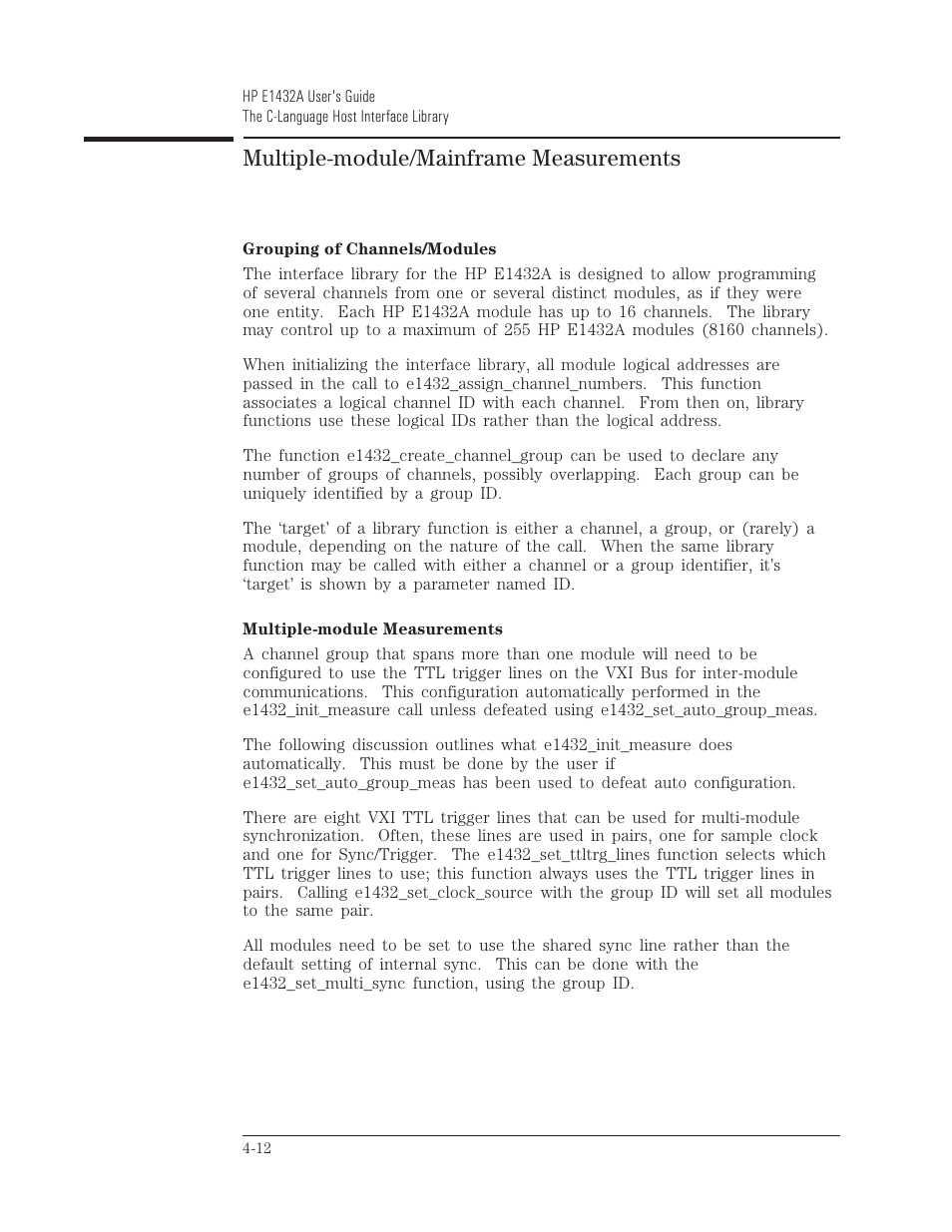 Multiple-module/mainframe measurements | HP VXI E1432A User Manual | Page 87 / 222