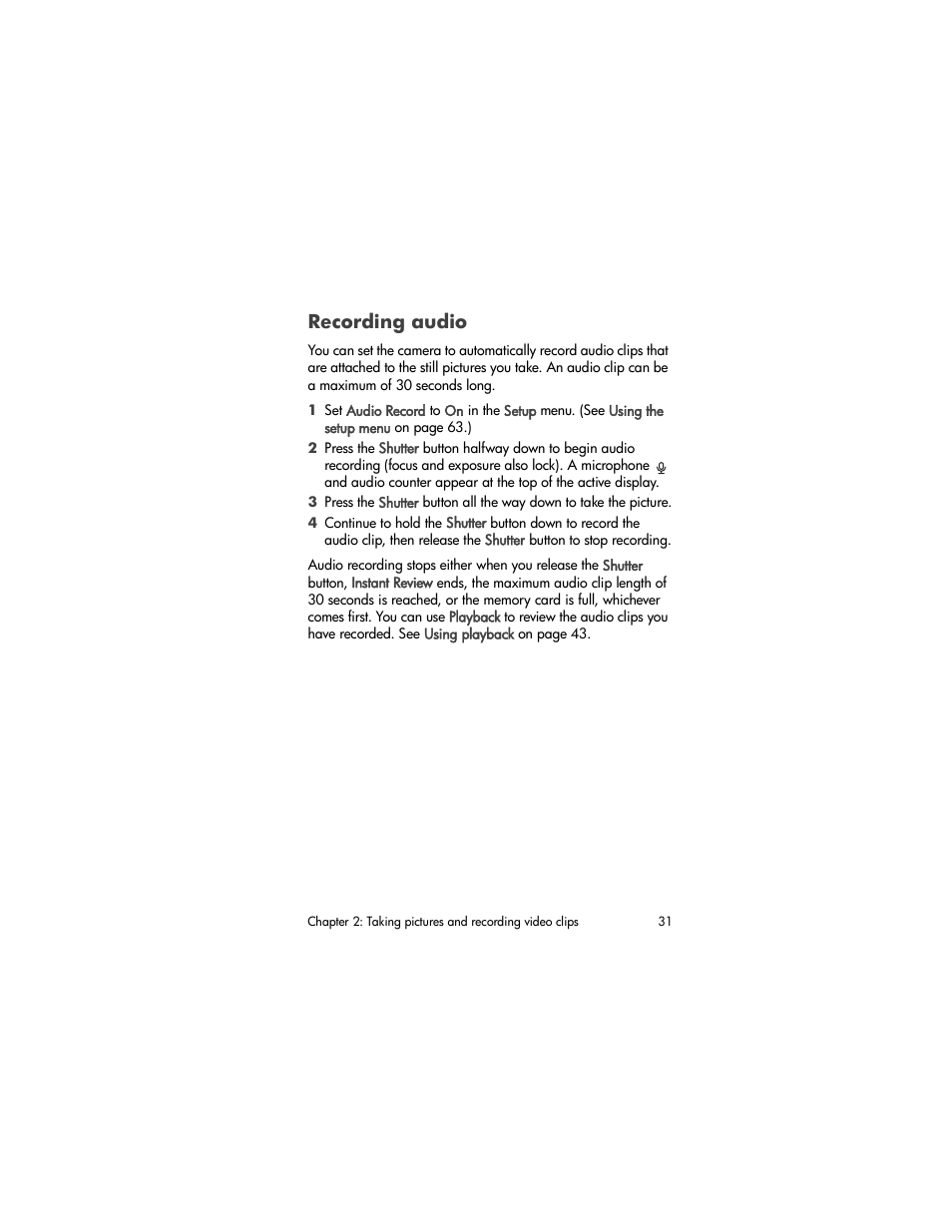 Recording audio | HP PhotoSmart 850 User Manual | Page 31 / 112
