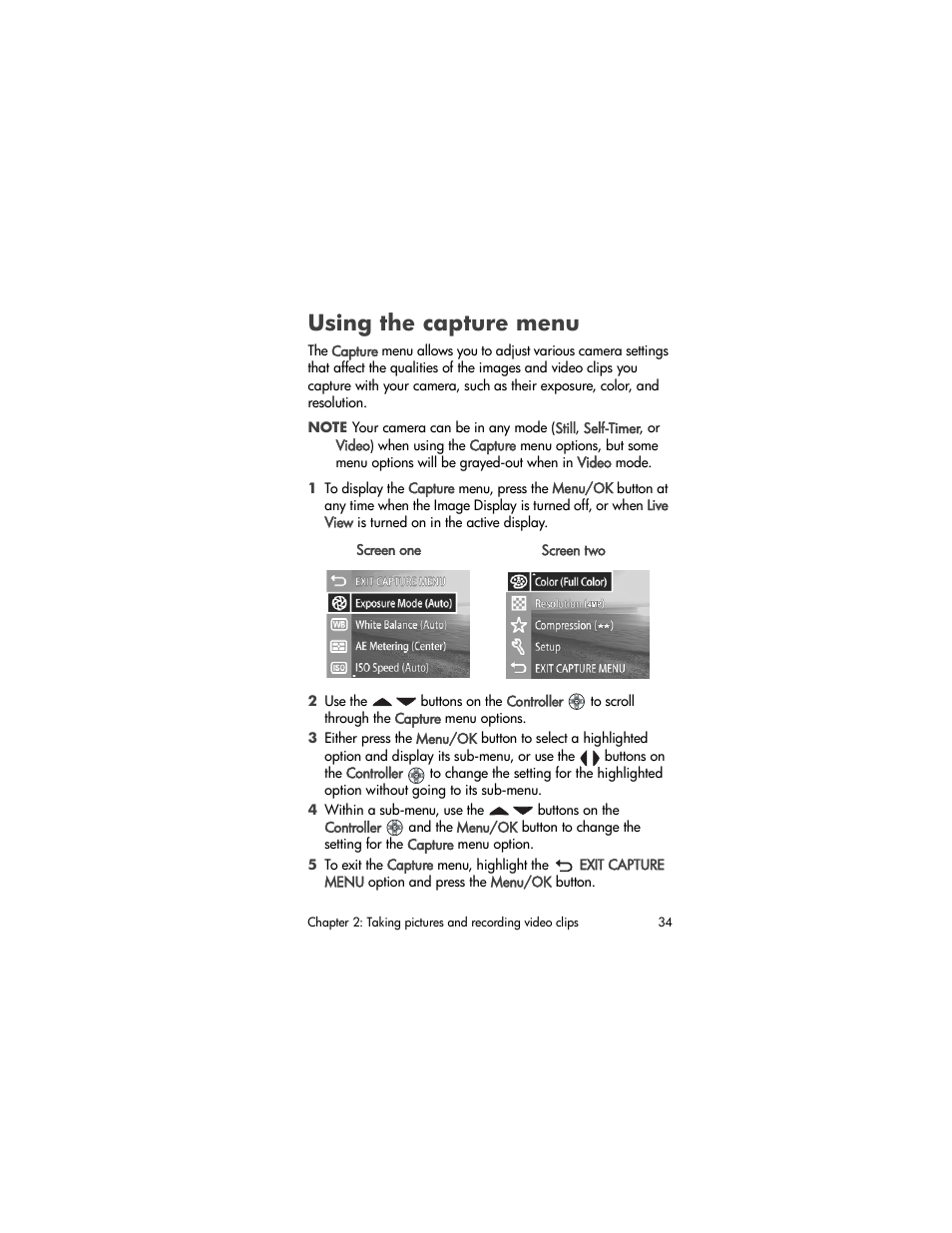 Using the capture menu | HP PhotoSmart 850 User Manual | Page 34 / 112