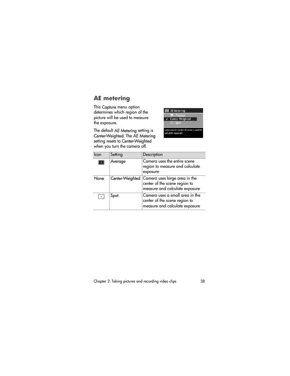 Ae metering | HP PhotoSmart 850 User Manual | Page 38 / 112