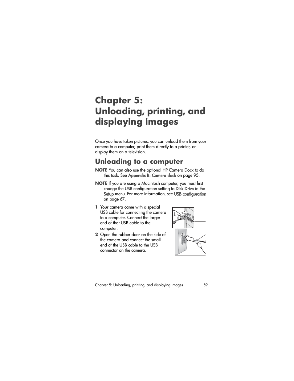 Unloading to a computer, Chapter 5: unloading, printing, And displaying images | Chapter 5: unloading, printing, and, Displaying images | HP PhotoSmart 850 User Manual | Page 59 / 112