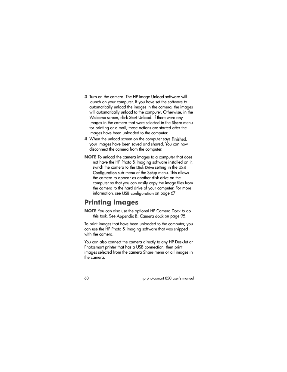 Printing images | HP PhotoSmart 850 User Manual | Page 60 / 112