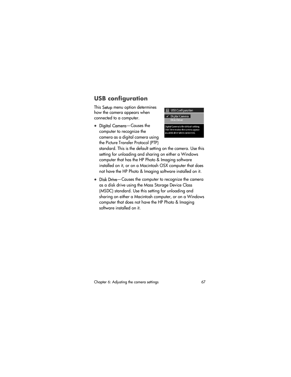 Usb configuration | HP PhotoSmart 850 User Manual | Page 67 / 112