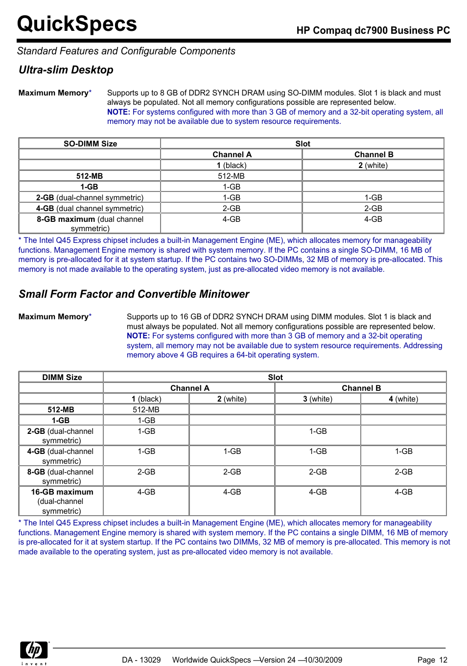 Quickspecs, Ultra-slim desktop, Small form factor and convertible minitower | HP QUICKSPECS DC7900 User Manual | Page 12 / 63