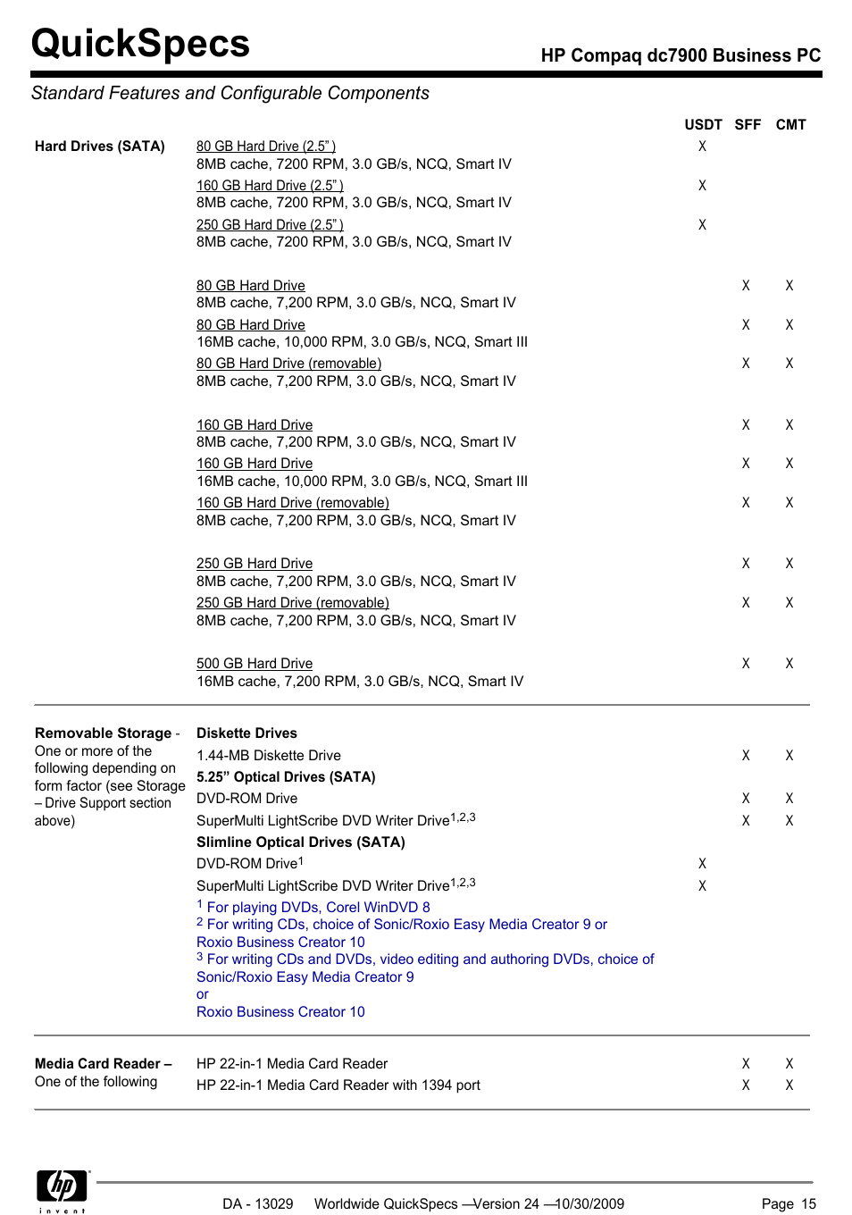 Quickspecs | HP QUICKSPECS DC7900 User Manual | Page 15 / 63