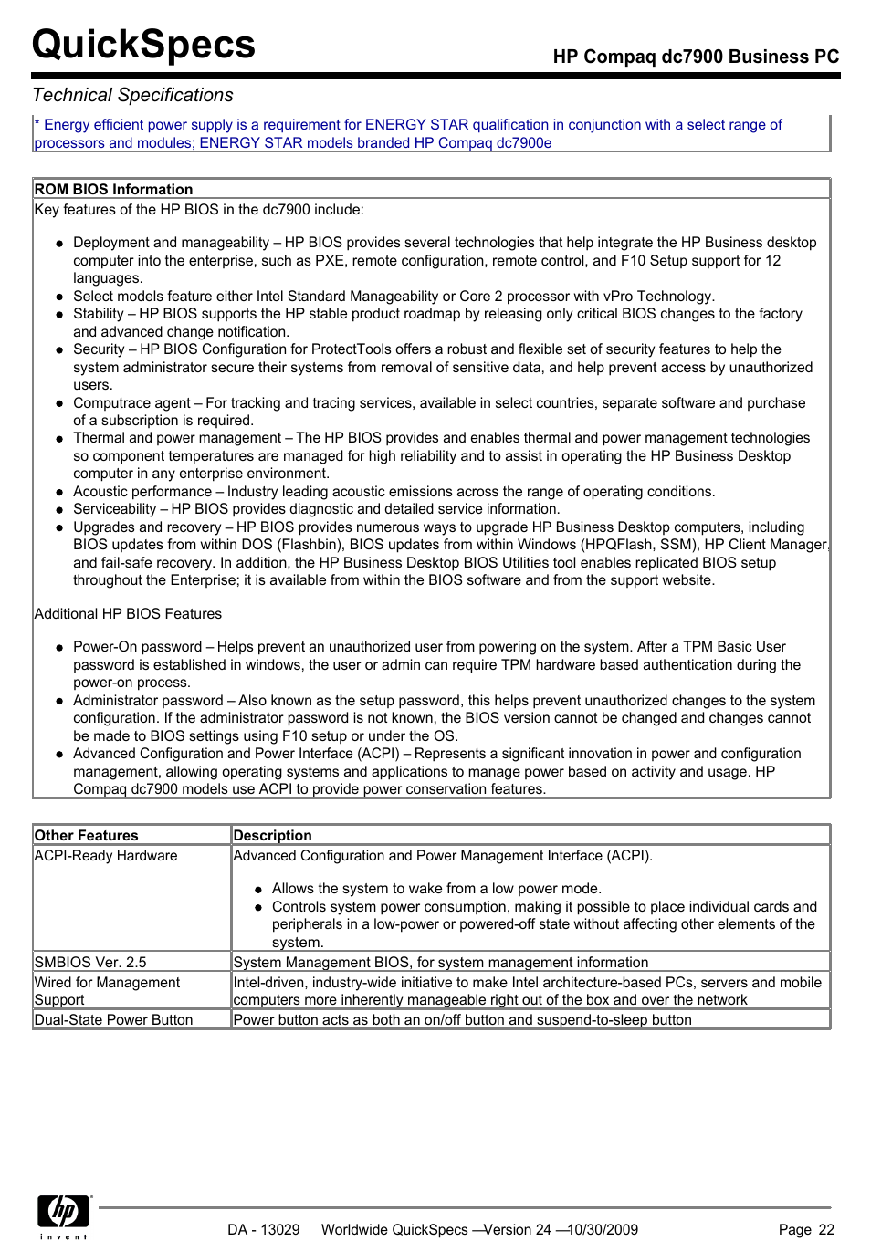 Quickspecs | HP QUICKSPECS DC7900 User Manual | Page 22 / 63