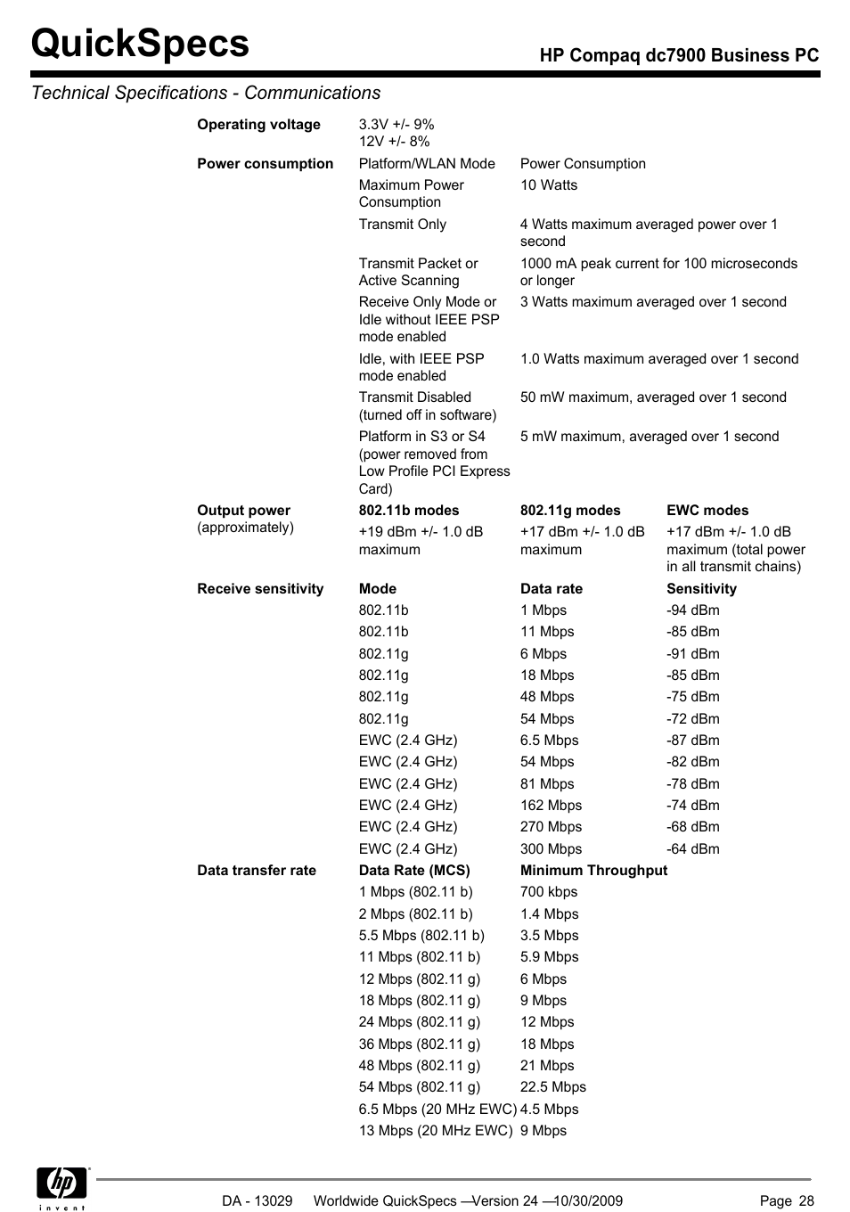 Quickspecs | HP QUICKSPECS DC7900 User Manual | Page 28 / 63