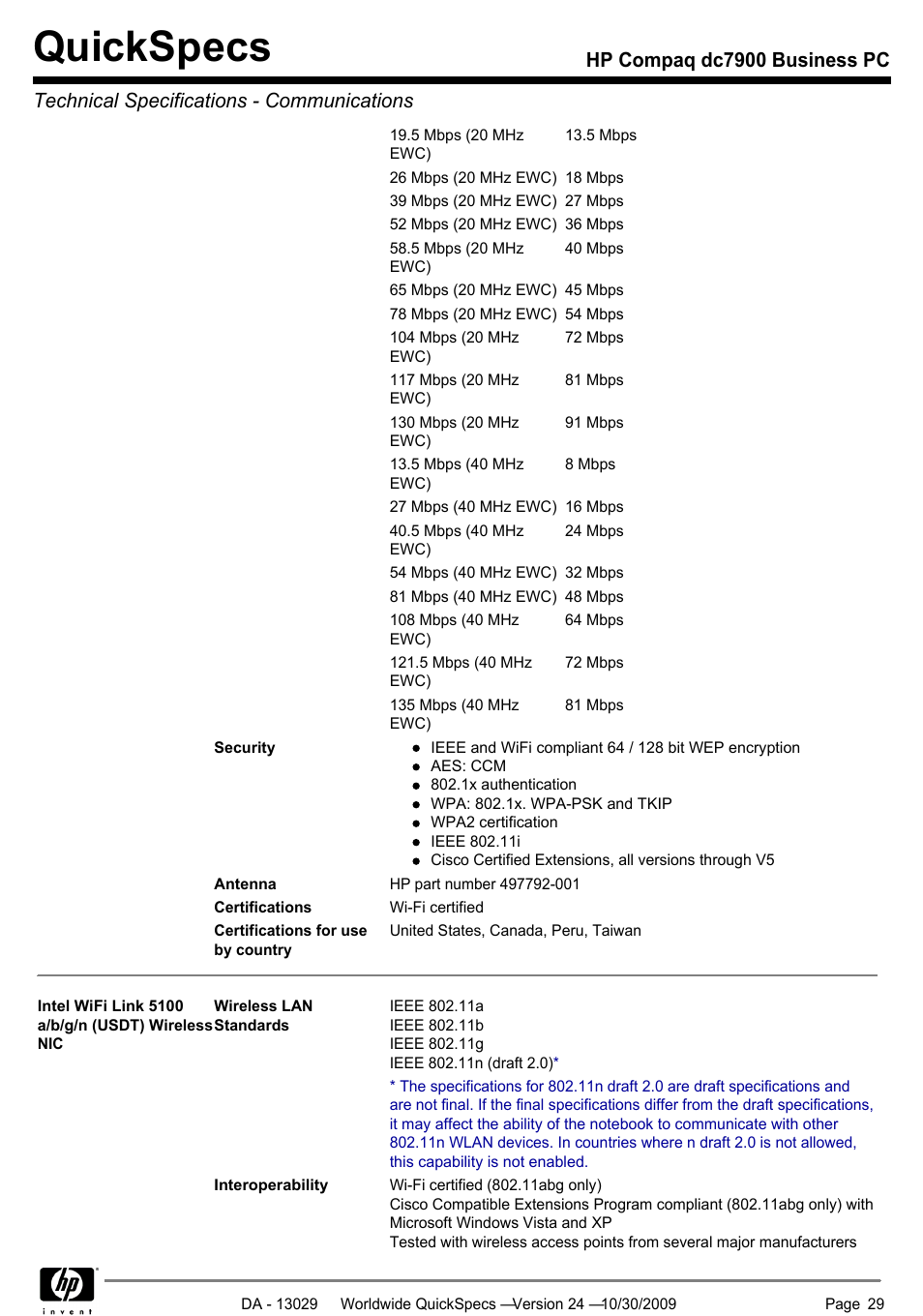 Quickspecs | HP QUICKSPECS DC7900 User Manual | Page 29 / 63