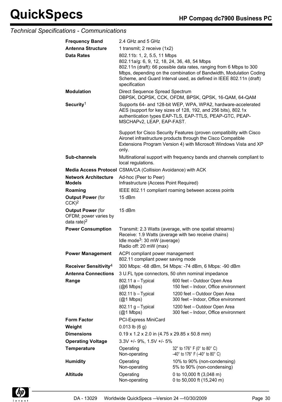 Quickspecs | HP QUICKSPECS DC7900 User Manual | Page 30 / 63