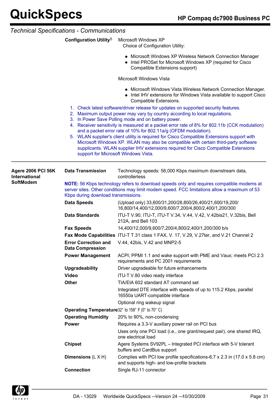 Quickspecs | HP QUICKSPECS DC7900 User Manual | Page 31 / 63