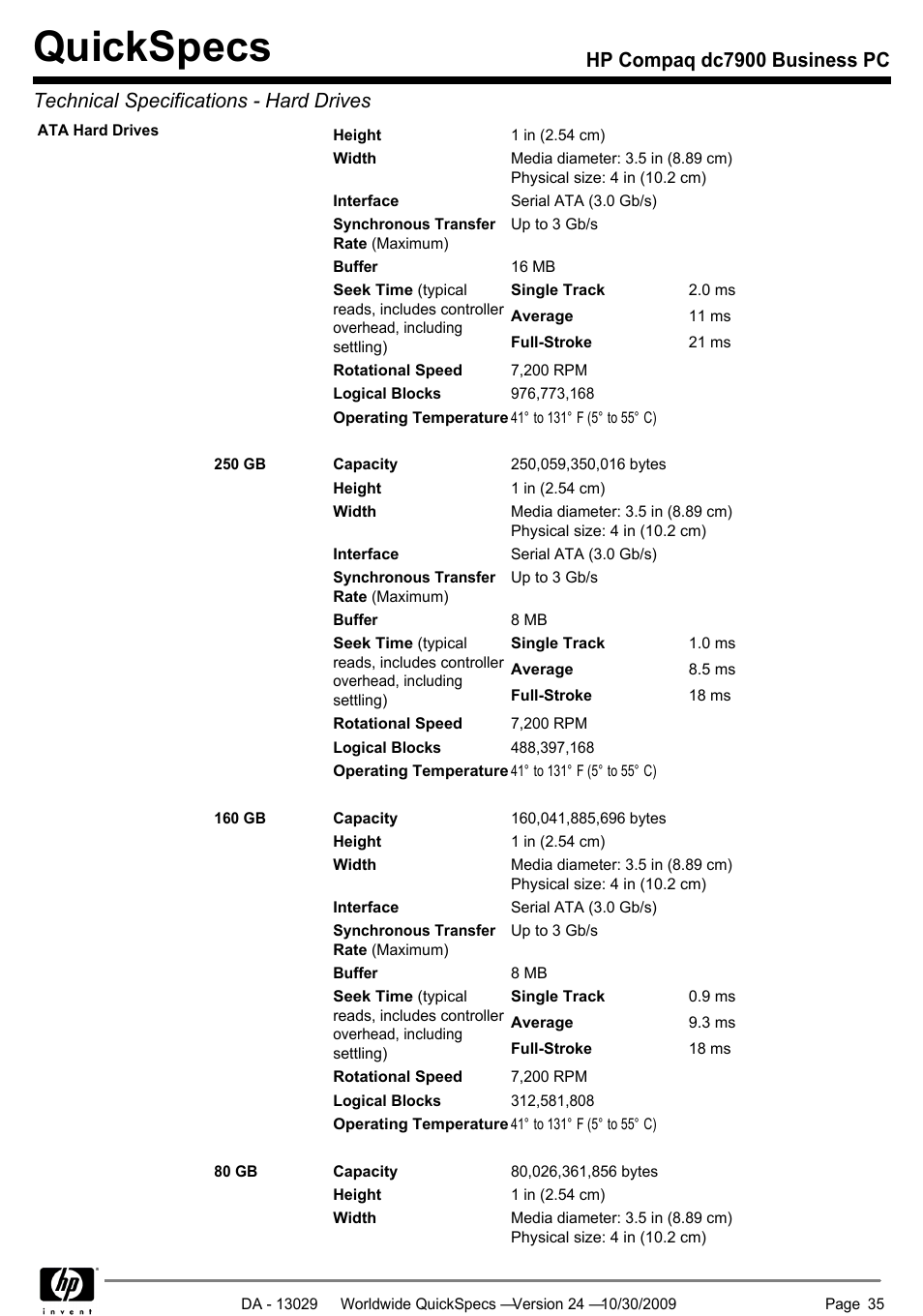 Quickspecs | HP QUICKSPECS DC7900 User Manual | Page 35 / 63