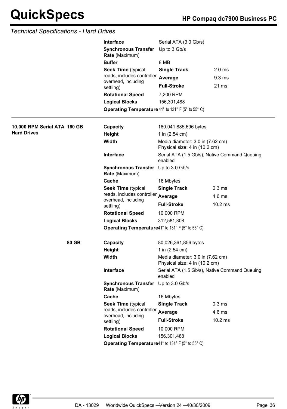 Quickspecs | HP QUICKSPECS DC7900 User Manual | Page 36 / 63