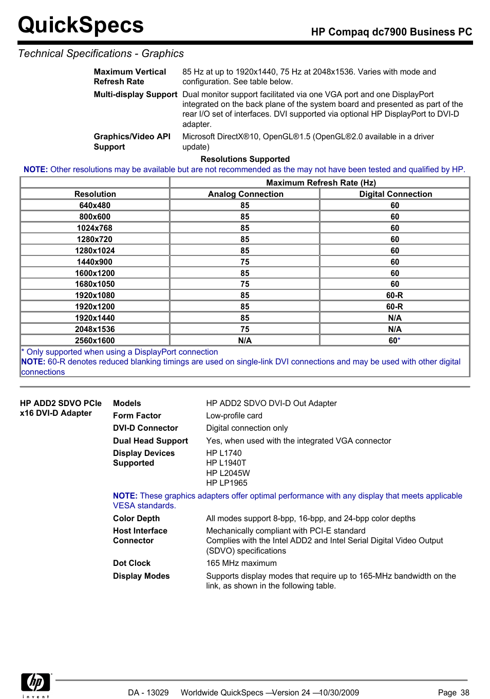 Quickspecs | HP QUICKSPECS DC7900 User Manual | Page 38 / 63