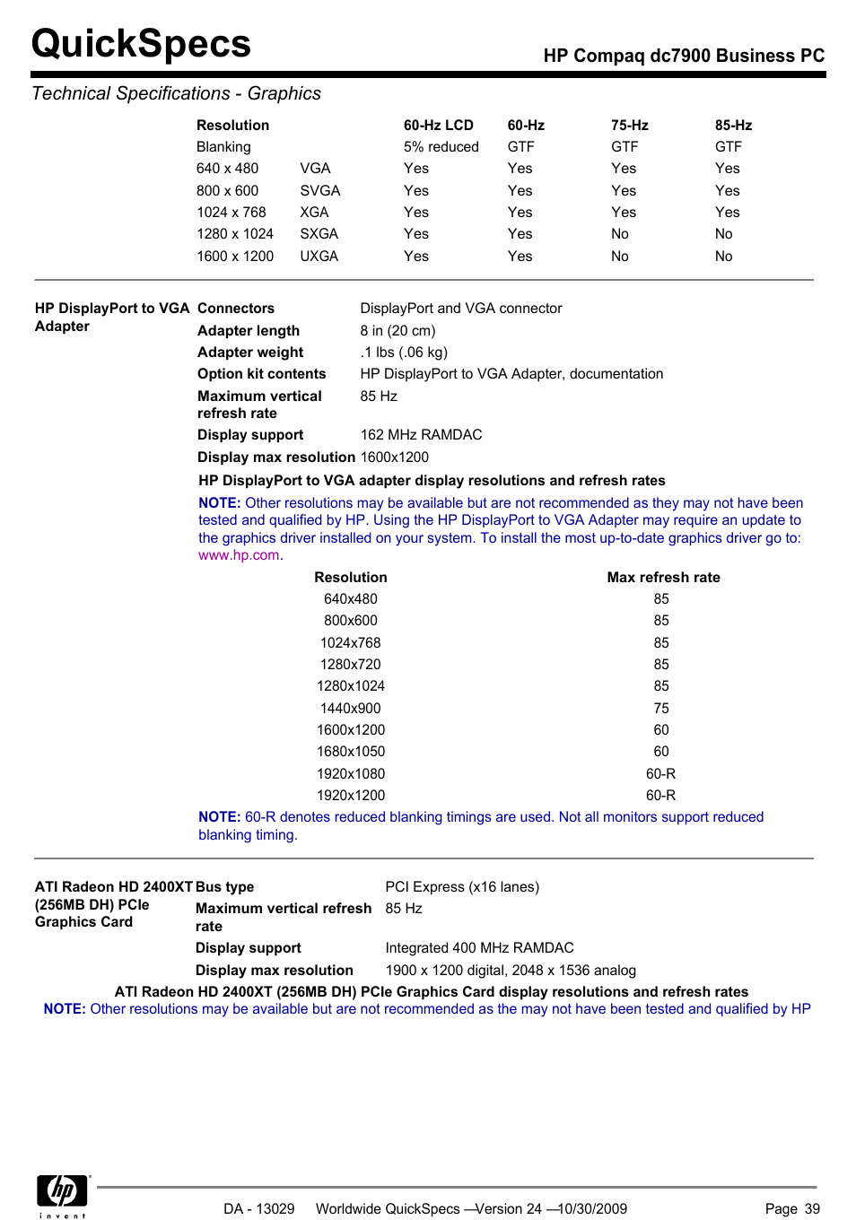 Quickspecs | HP QUICKSPECS DC7900 User Manual | Page 39 / 63