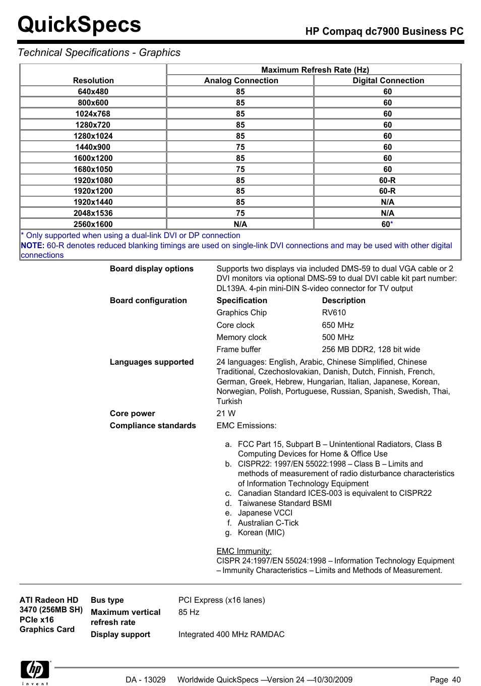 Quickspecs | HP QUICKSPECS DC7900 User Manual | Page 40 / 63