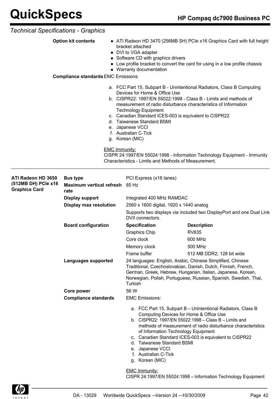Quickspecs | HP QUICKSPECS DC7900 User Manual | Page 42 / 63