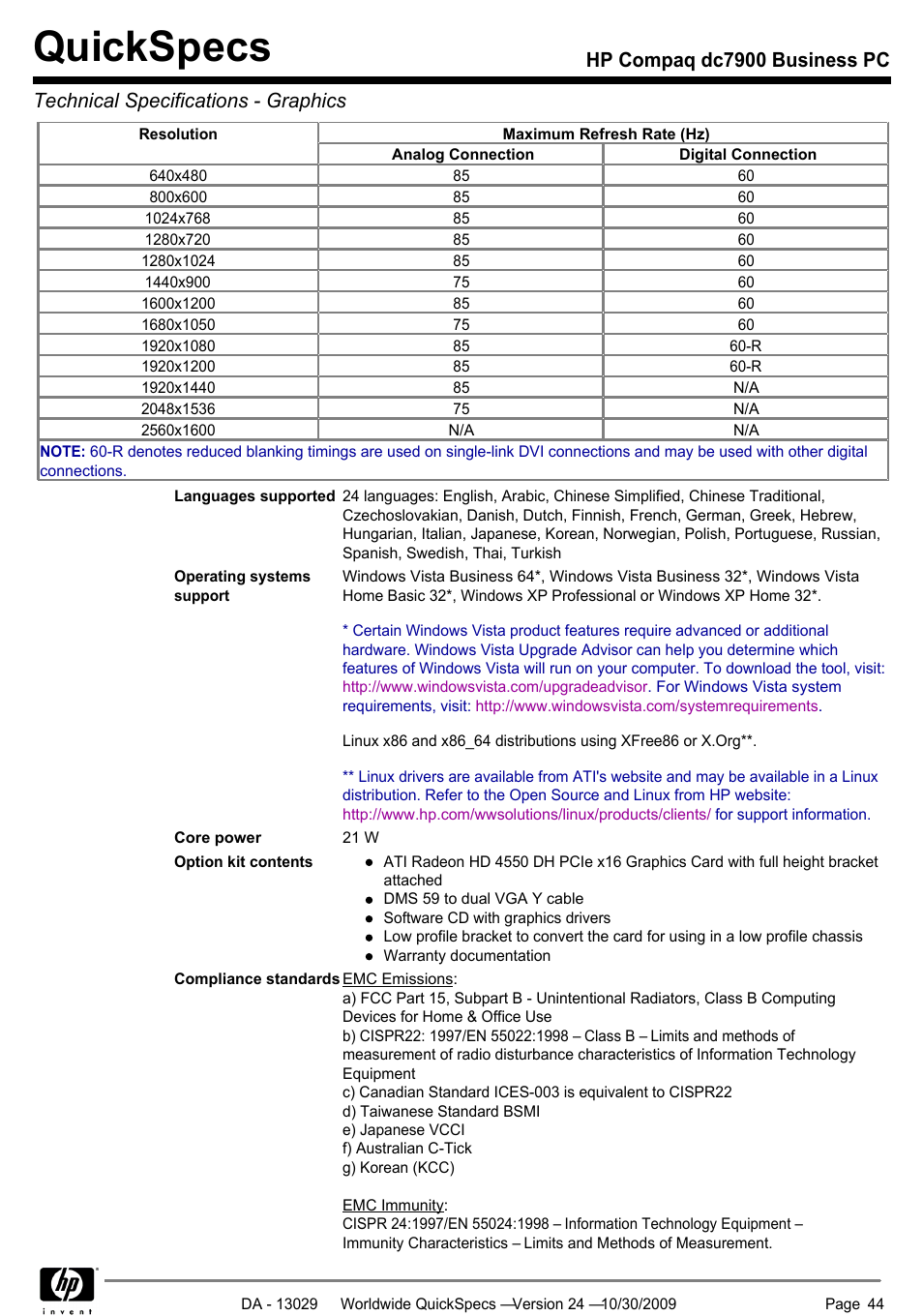 Quickspecs | HP QUICKSPECS DC7900 User Manual | Page 44 / 63