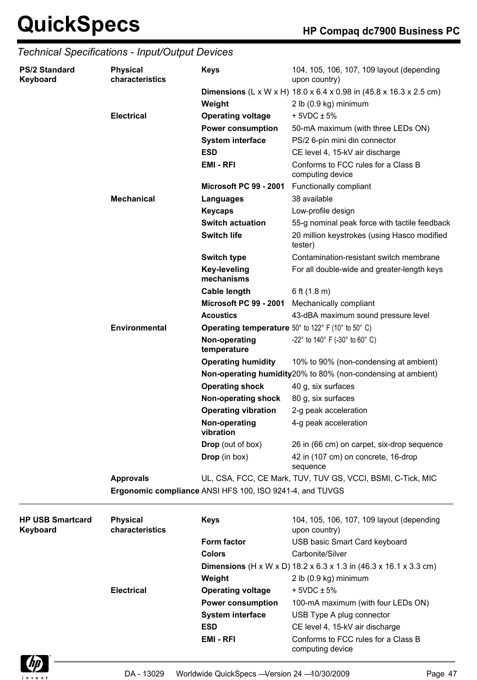 Quickspecs | HP QUICKSPECS DC7900 User Manual | Page 47 / 63