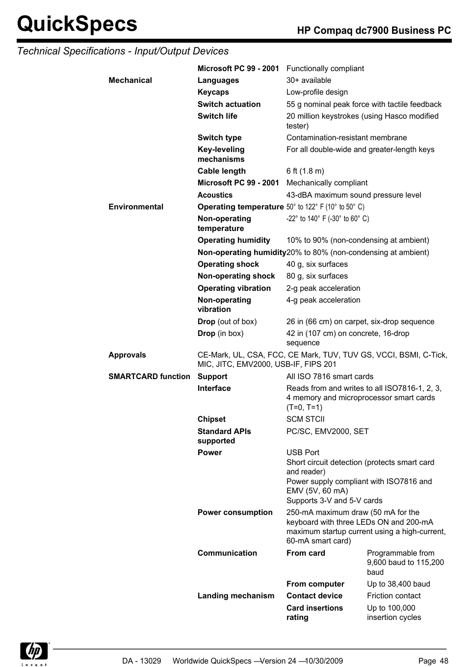 Quickspecs | HP QUICKSPECS DC7900 User Manual | Page 48 / 63