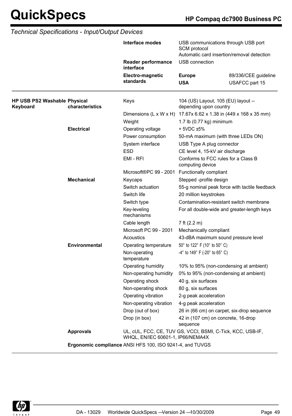 Quickspecs | HP QUICKSPECS DC7900 User Manual | Page 49 / 63