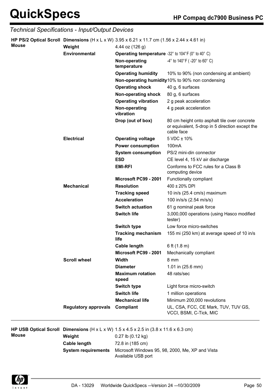 Quickspecs | HP QUICKSPECS DC7900 User Manual | Page 50 / 63