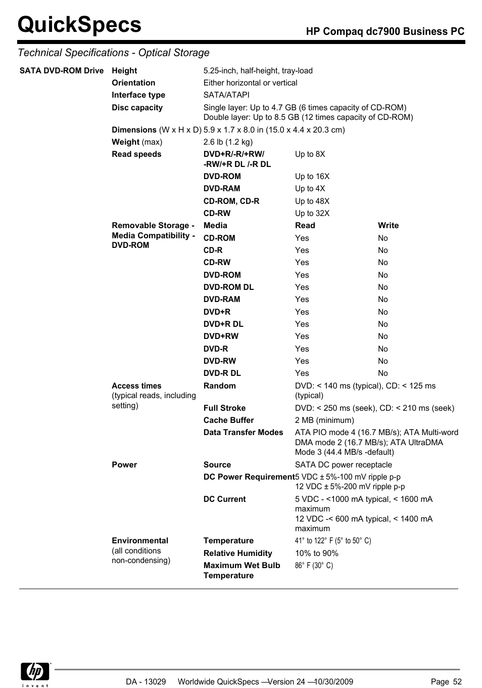 Quickspecs | HP QUICKSPECS DC7900 User Manual | Page 52 / 63