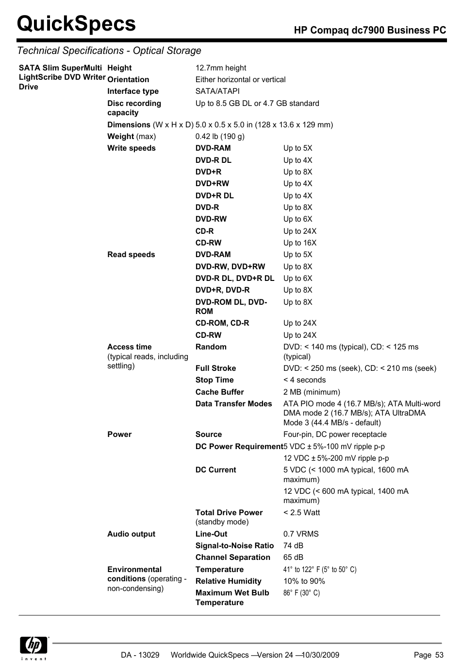 Quickspecs | HP QUICKSPECS DC7900 User Manual | Page 53 / 63