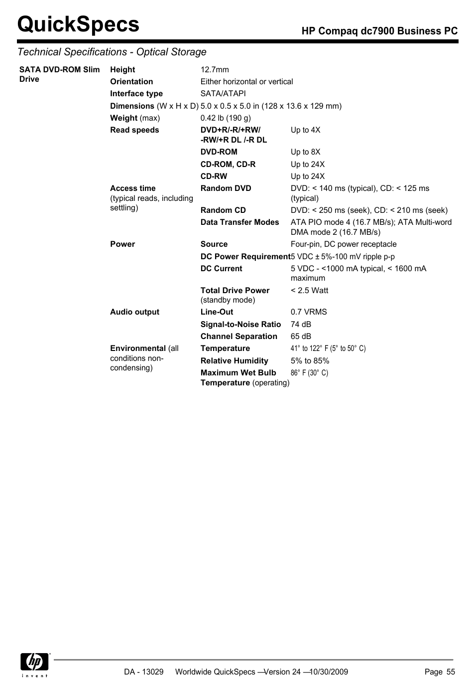 Quickspecs | HP QUICKSPECS DC7900 User Manual | Page 55 / 63