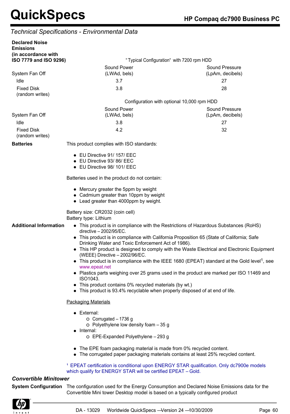 Quickspecs | HP QUICKSPECS DC7900 User Manual | Page 60 / 63