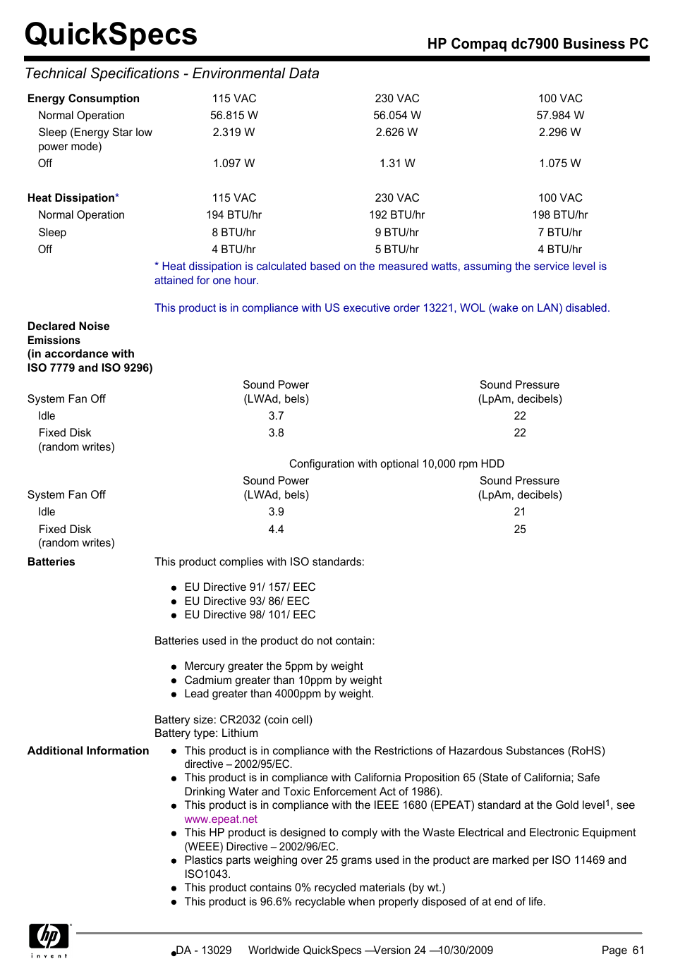 Quickspecs | HP QUICKSPECS DC7900 User Manual | Page 61 / 63